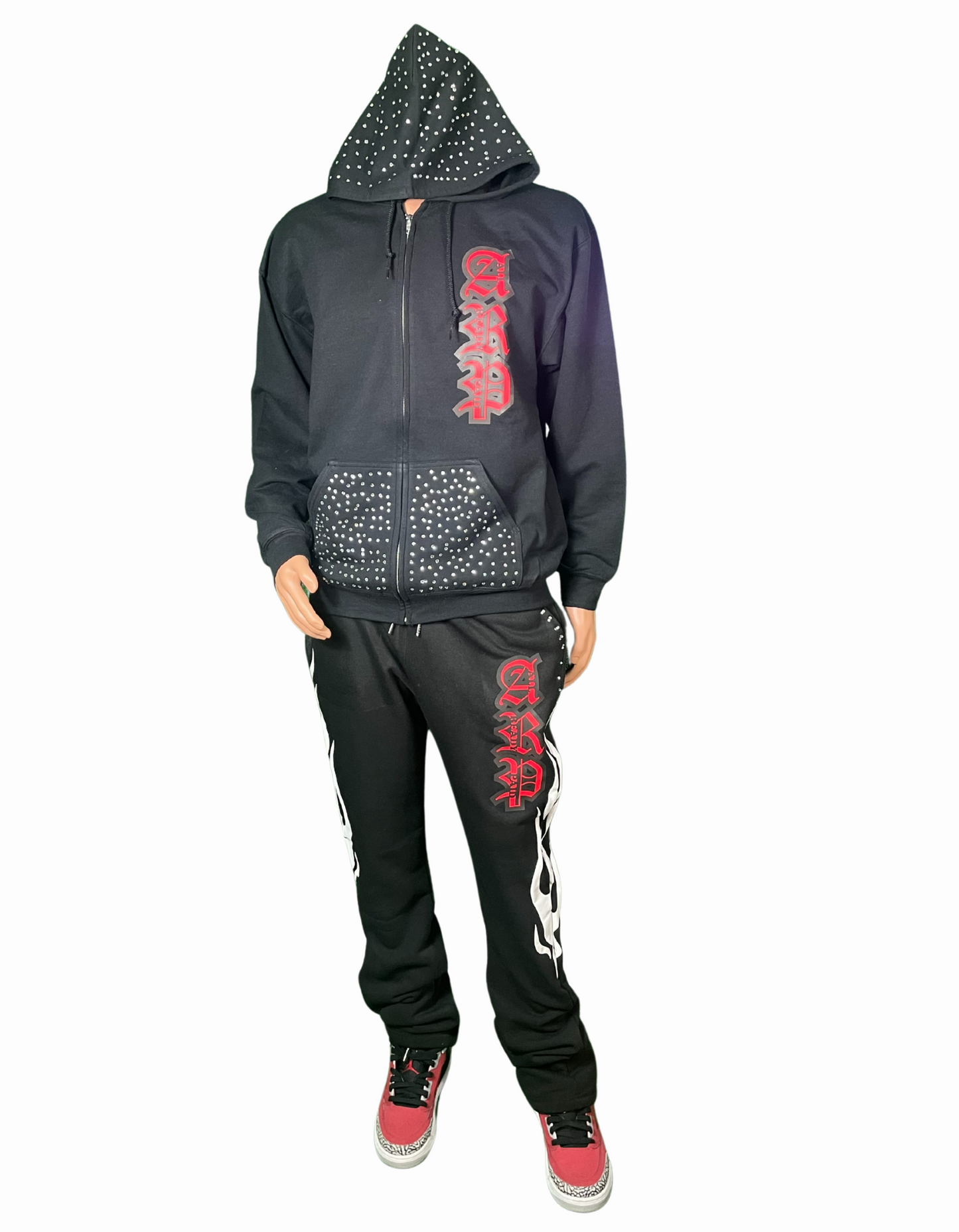 "Bold Black and Red Rhinestone Set